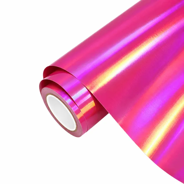 Ravoony Glossy Rainbow Neo Chrome Laser Pink vinyl wrap film texture · Specced